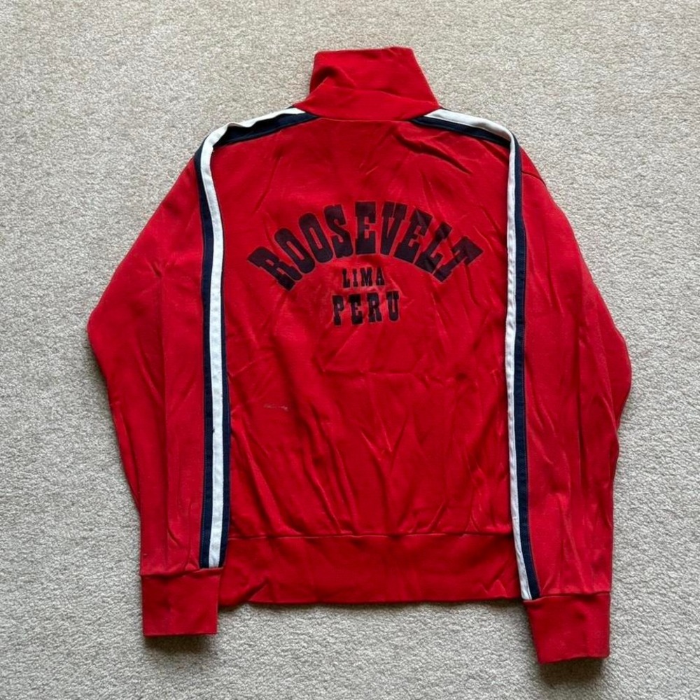 1950s/1960s Roosevelt Lima Peru Panel Striped Red Zip Up Jacket True Vtg‎ Medium